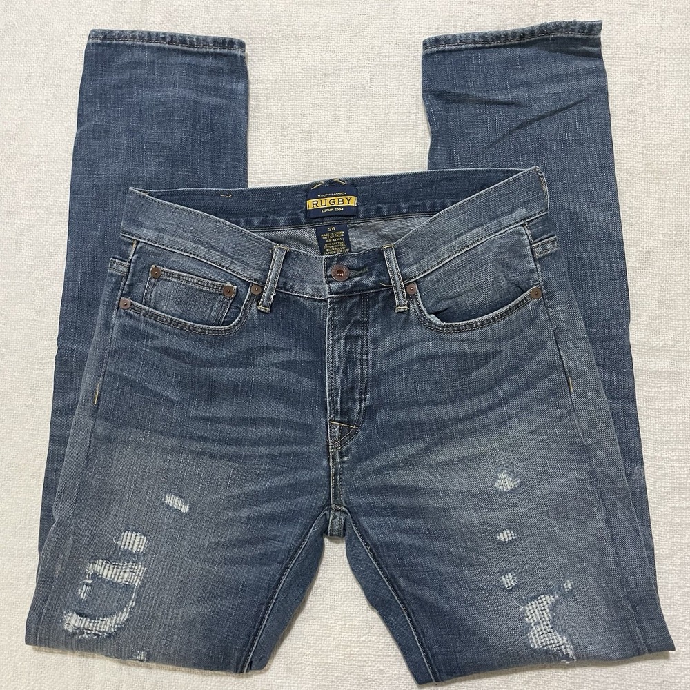 VTG POLO RALPH LAUREN RUGBY JEANS‎ DISTRESSED Size 26 Waist Classic Preppy